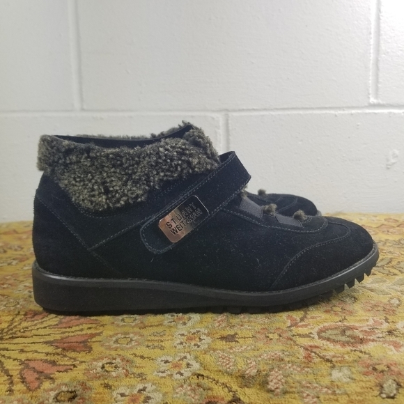 Stuart Weitzman black suede fleece ankle booties boots - Picture 9 of 11